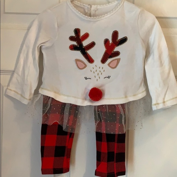 Reindeer top and plaid leggings - Picture 1 of 5